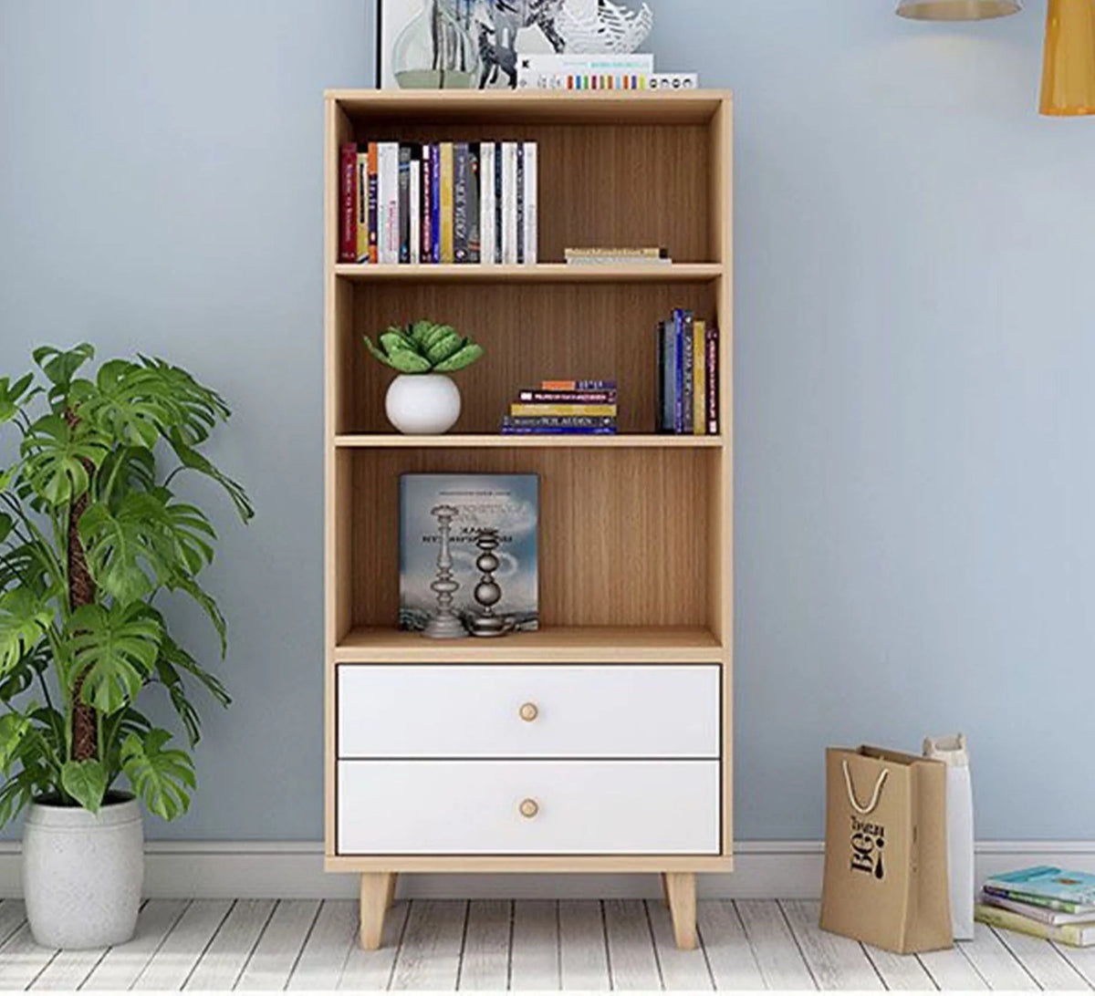 Bookshelf – Light Brown and White, 60 x 30 x 180 cm | BS6