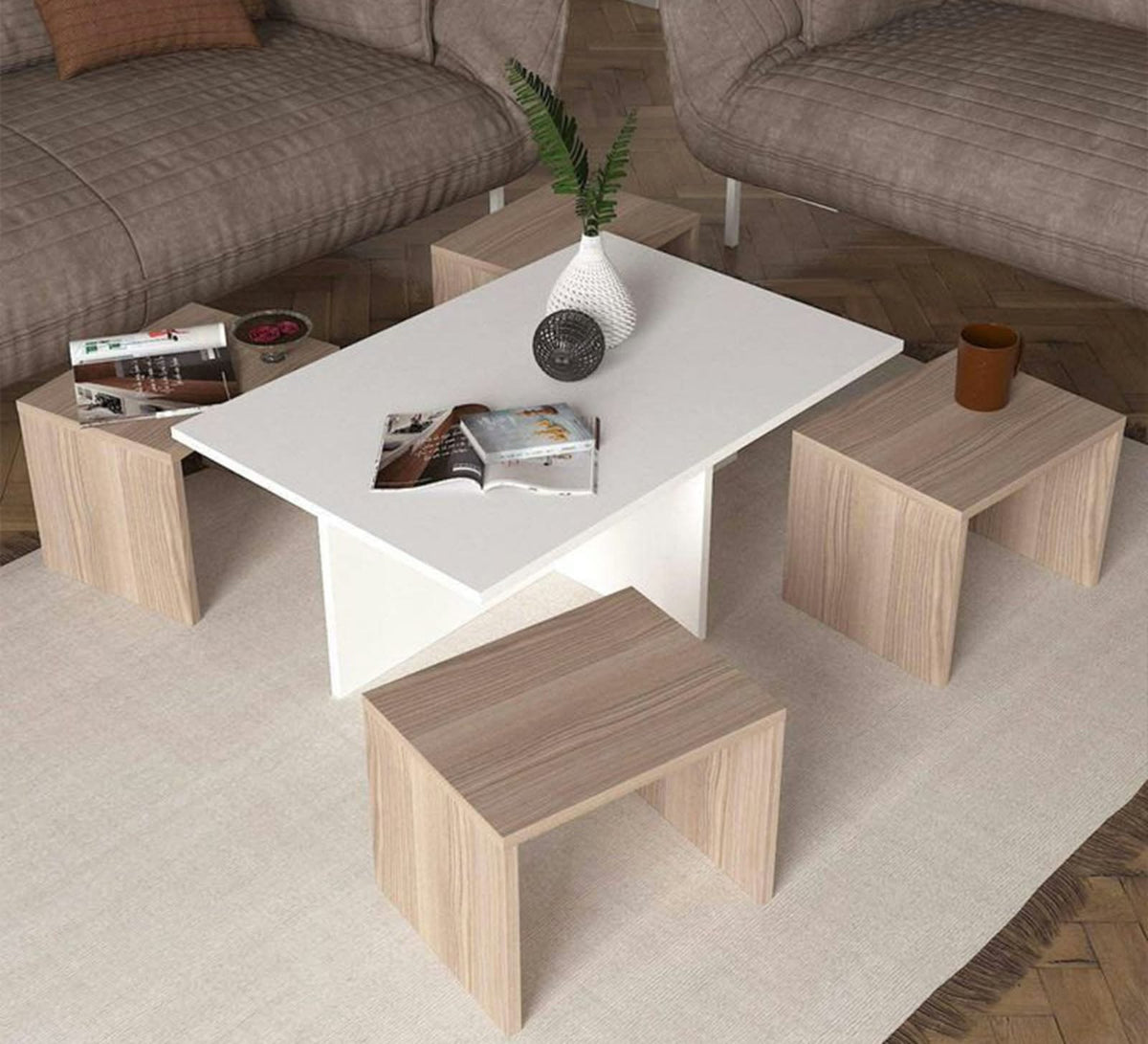 Coffee Table – White and Beige, 80 x 50 x 100 cm | CT11