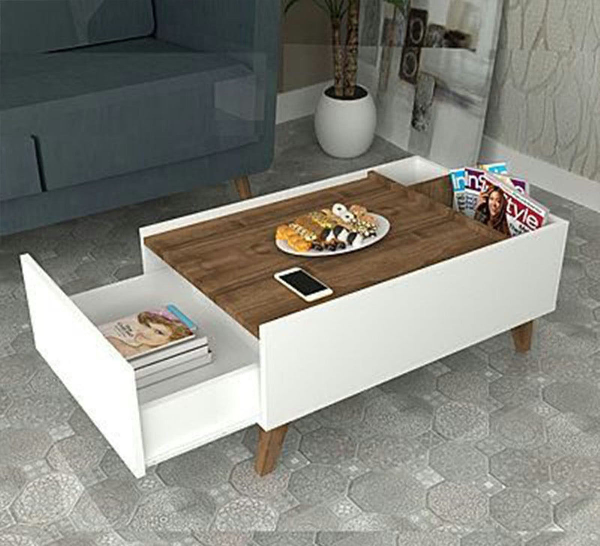Coffee Table – Brown and White, 50 x 40 x 120 cm | CT27