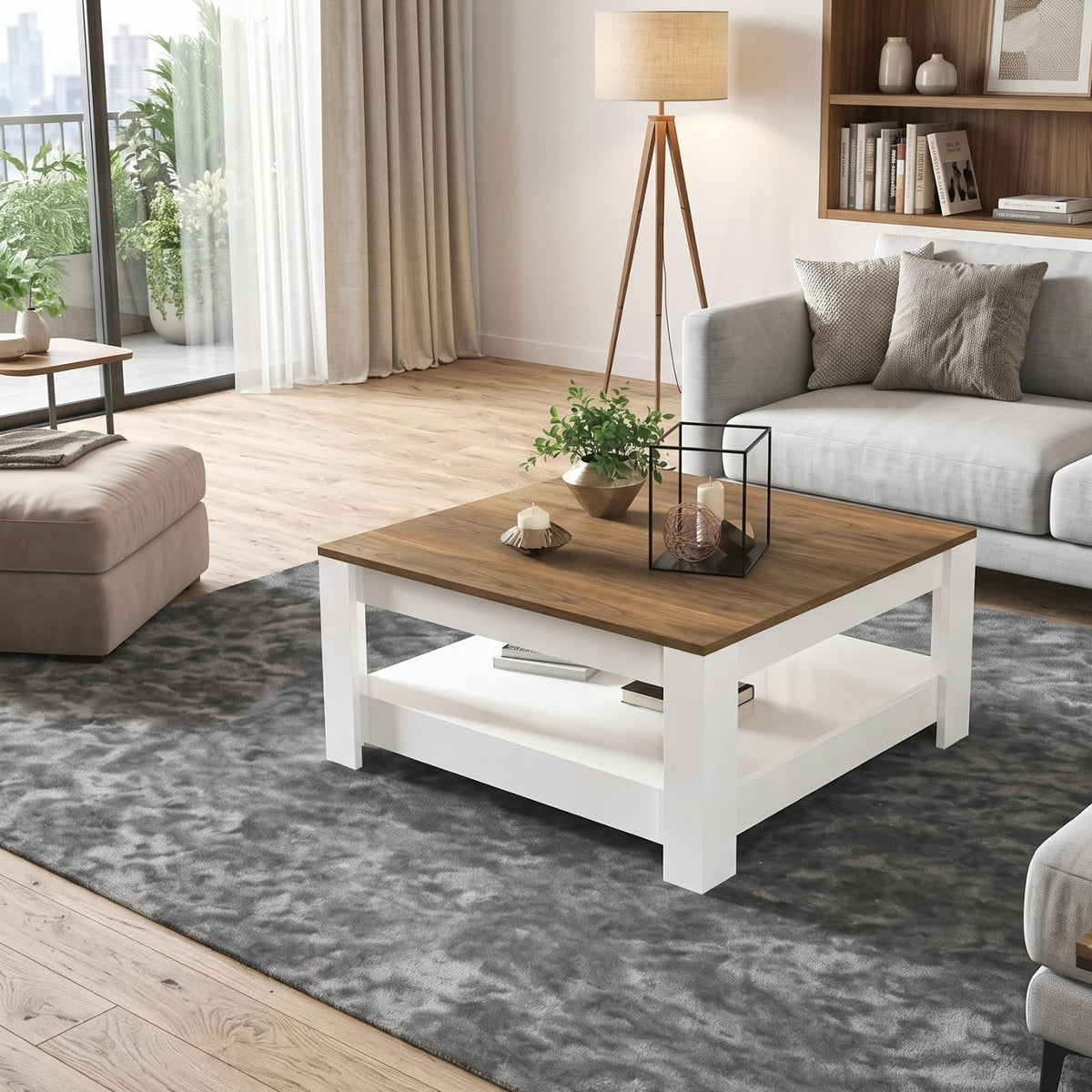 Coffee Table – Brown and White, 80 x 40 x 80 cm | CT28