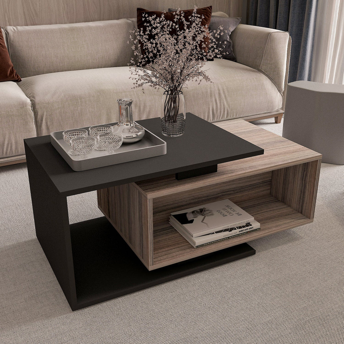 Coffee Table – Beige and Black, 50 x 40 x 100 cm | CT29
