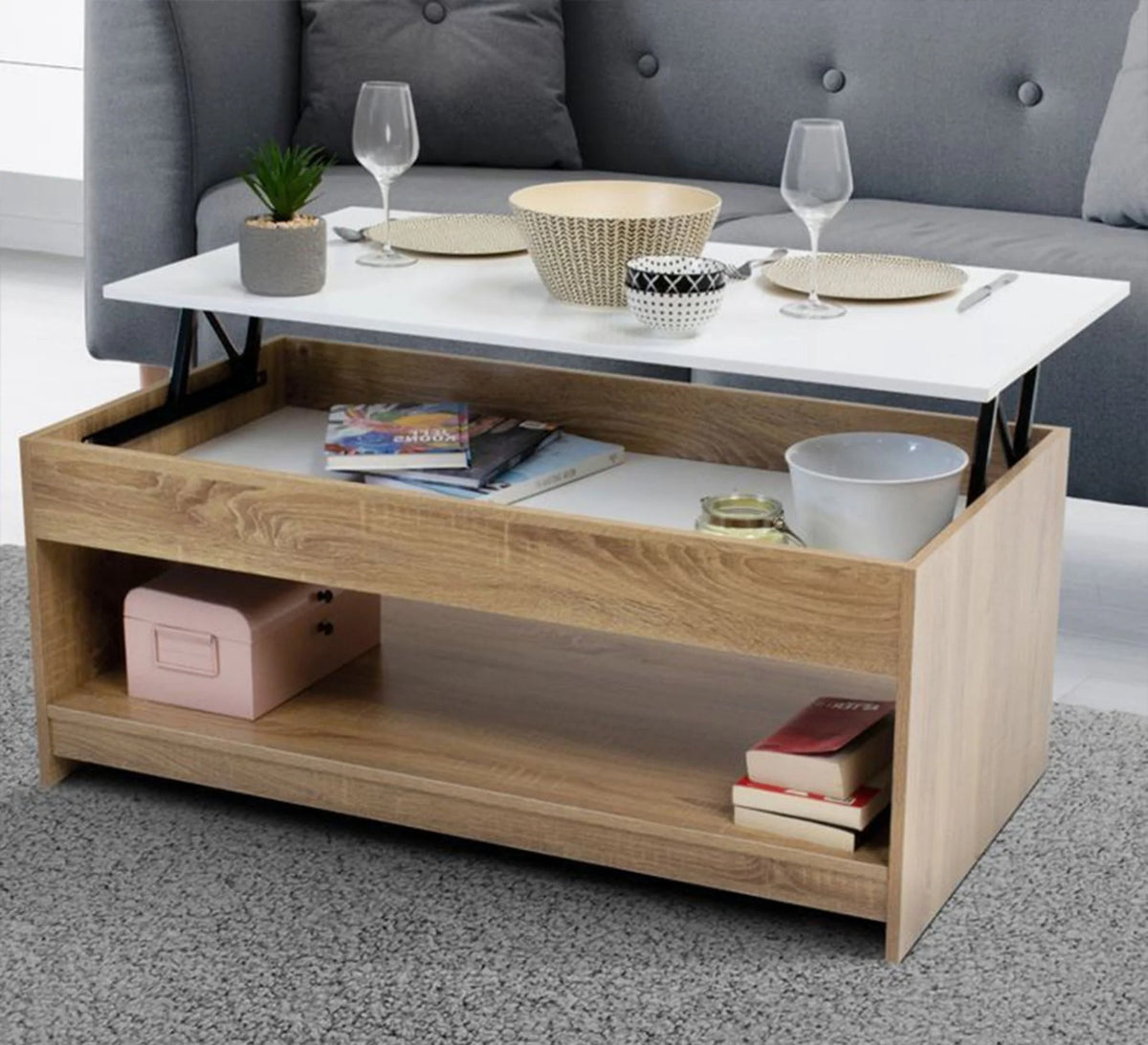 Coffee Table – Beige and White, 50 x 40 x 100 cm | CT60