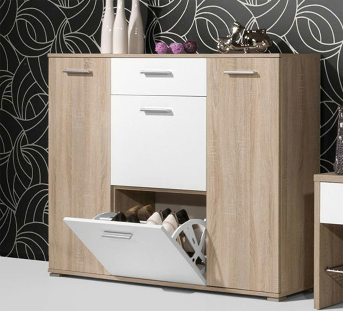 Shoe Cabinet – Beige and White, 100 x 40 x 120 cm | SU21