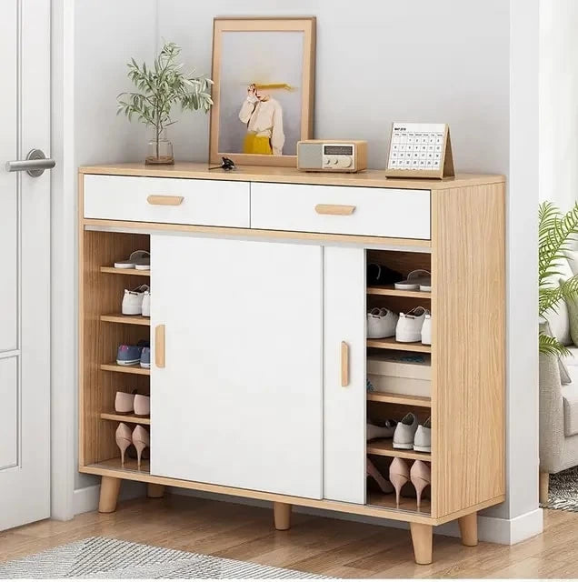 Shoe Cabinet – Beige and White, 110 x 40 x 120 cm | SU32