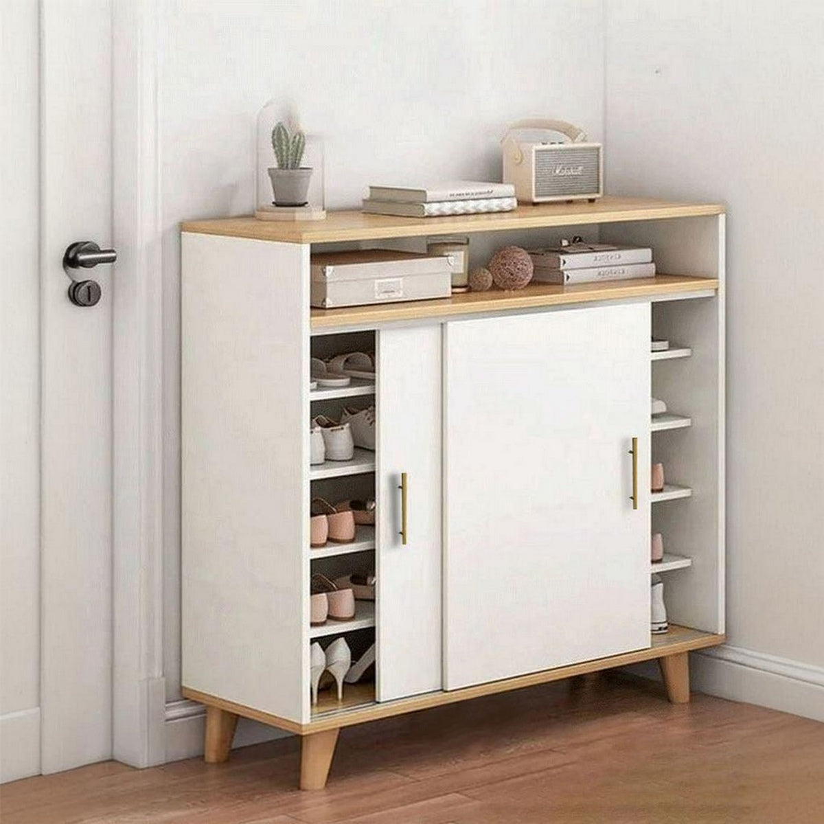 Shoe Cabinet – White and Beige, 110 x 40 x 120 cm | SU39