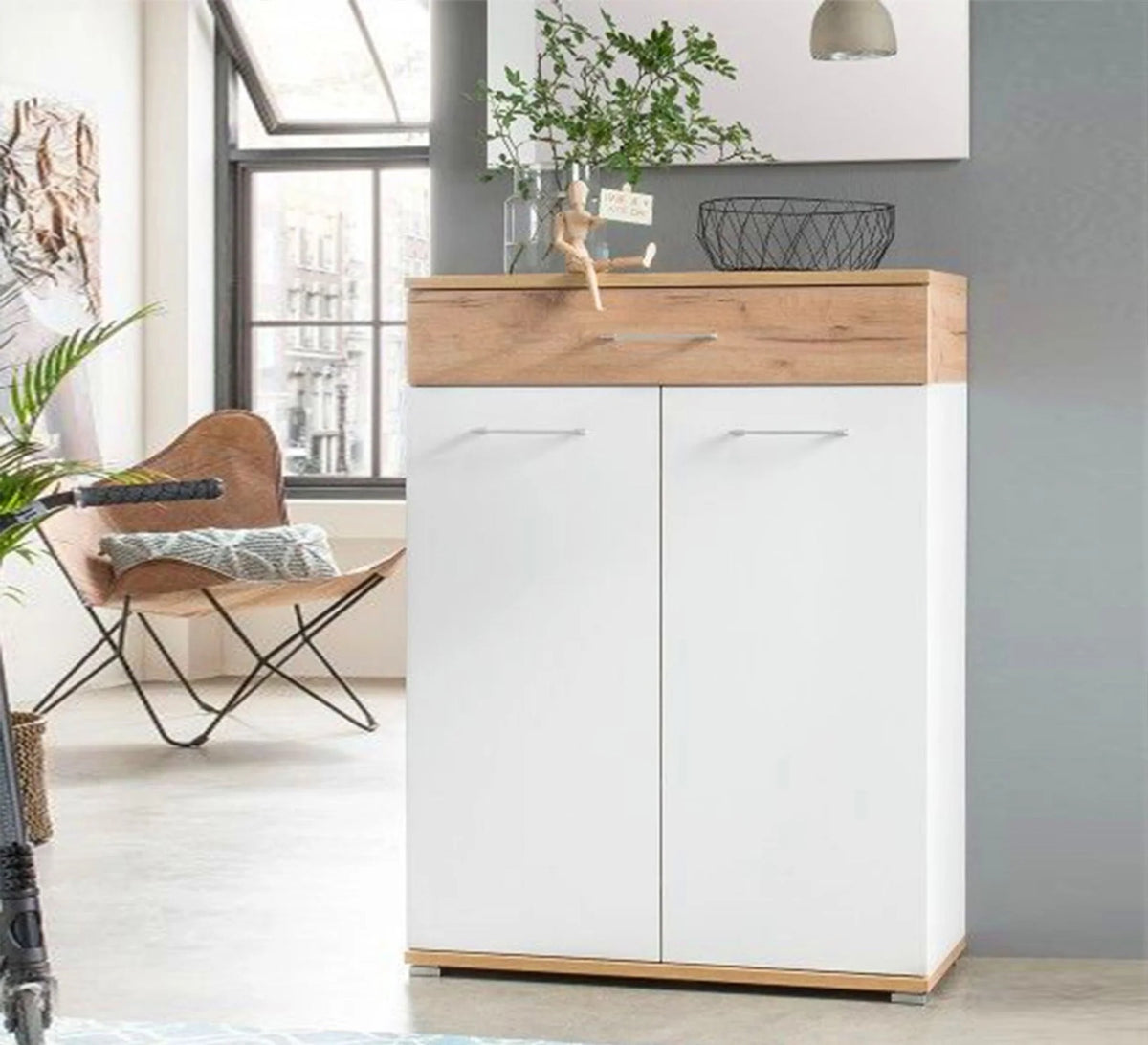Shoe Cabinet – White and Brown, 120 x 40 x 80 cm | SU43