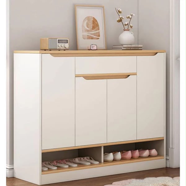 Shoe Cabinet – White and Beige, 100 x 40 x 140 cm | SU47