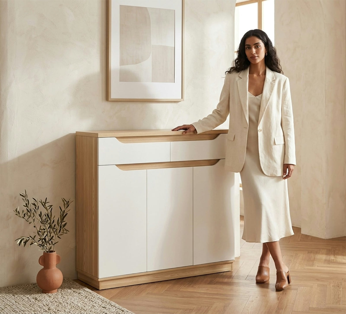 Shoe Cabinet – Light Brown and White, 100 x 40 x 120 cm | SU6