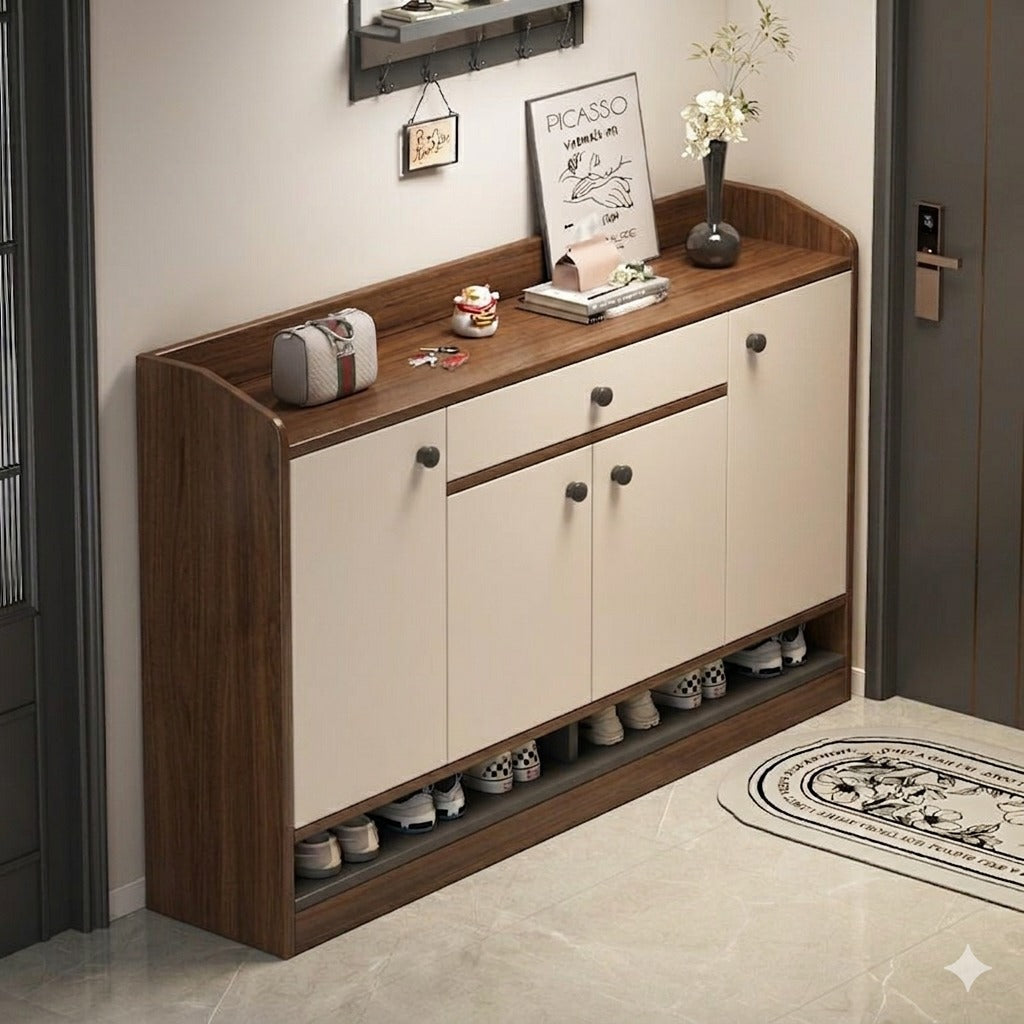 Shoe Cabinet – Brown and White, 120 x 40 x 140 cm | SU63