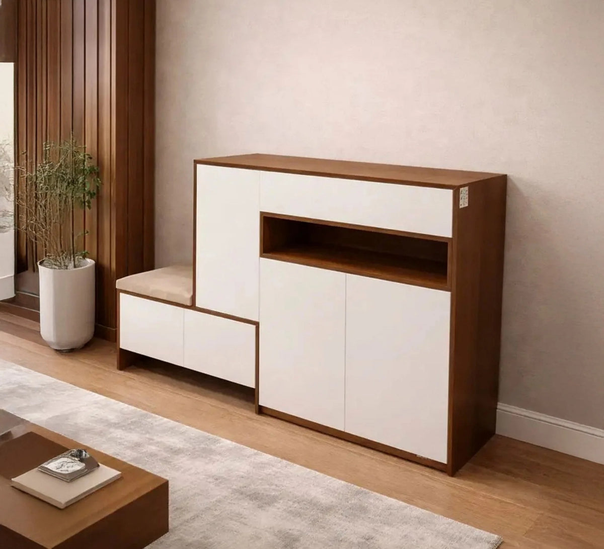 Shoe Cabinet – Brown and White, 110 x 40 x 140 cm | SU72