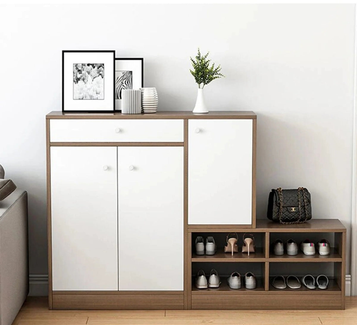 Shoe Cabinet – Brown and White, 110 x 40 x 140 cm | SU74