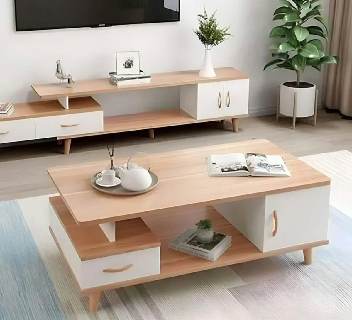 Living Room Table Set – Beige and White | TS21