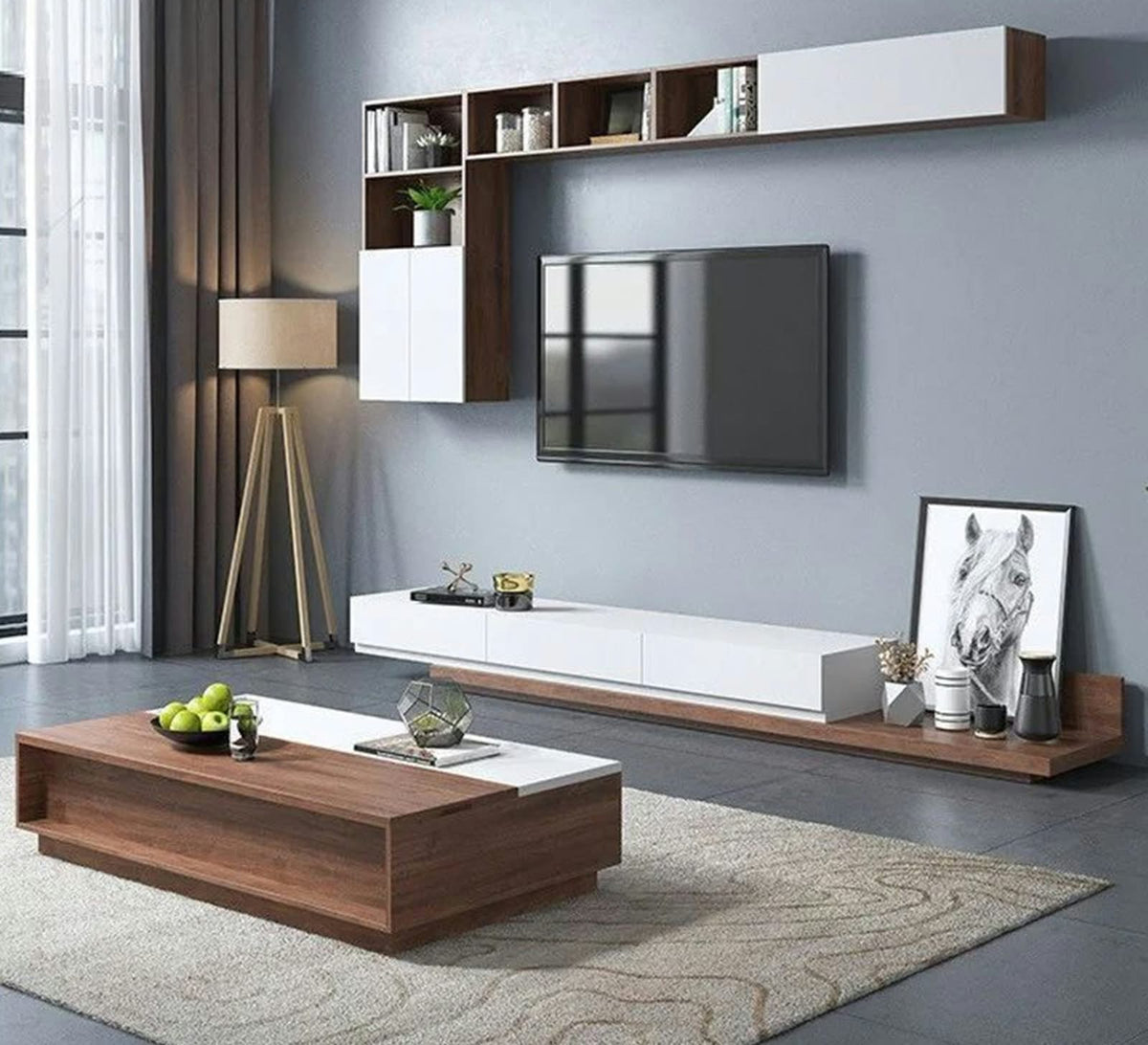 Living Room Table Set – Brown and White | TS27