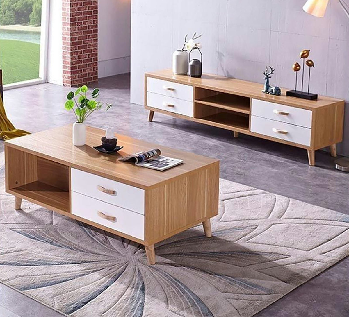 Living Room Table Set – Beige and White | TS4