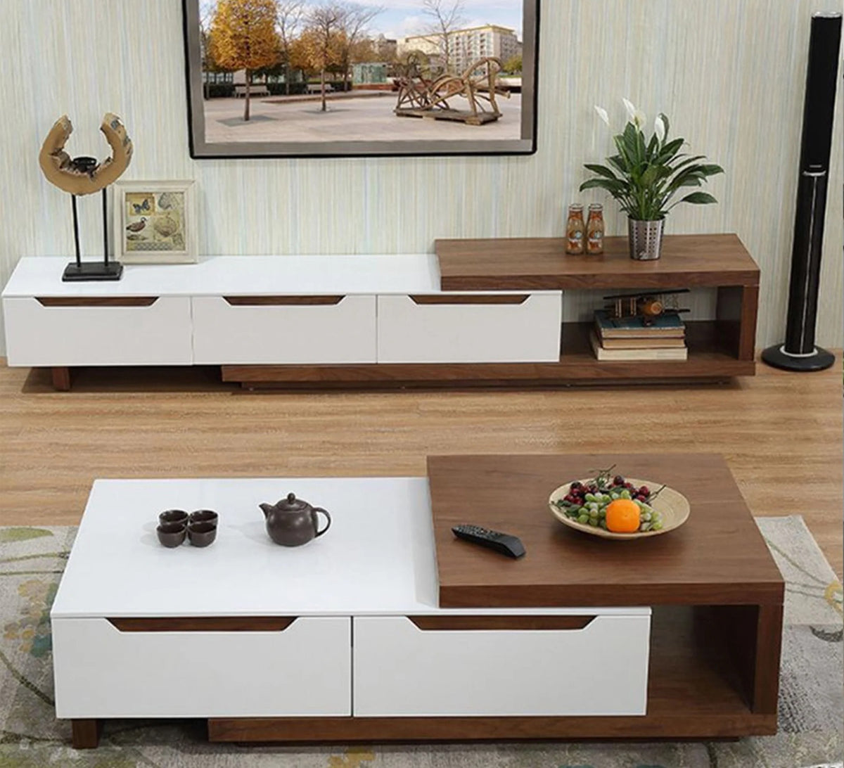 Living Room Table Set – White and Brown | TS49