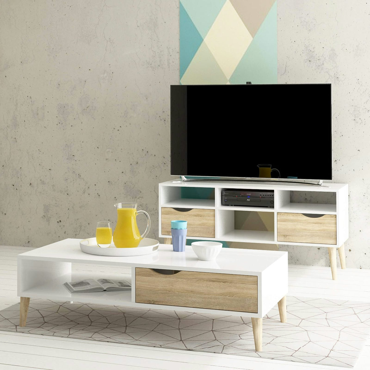 Living Room Table Set – White and Beige | TS5