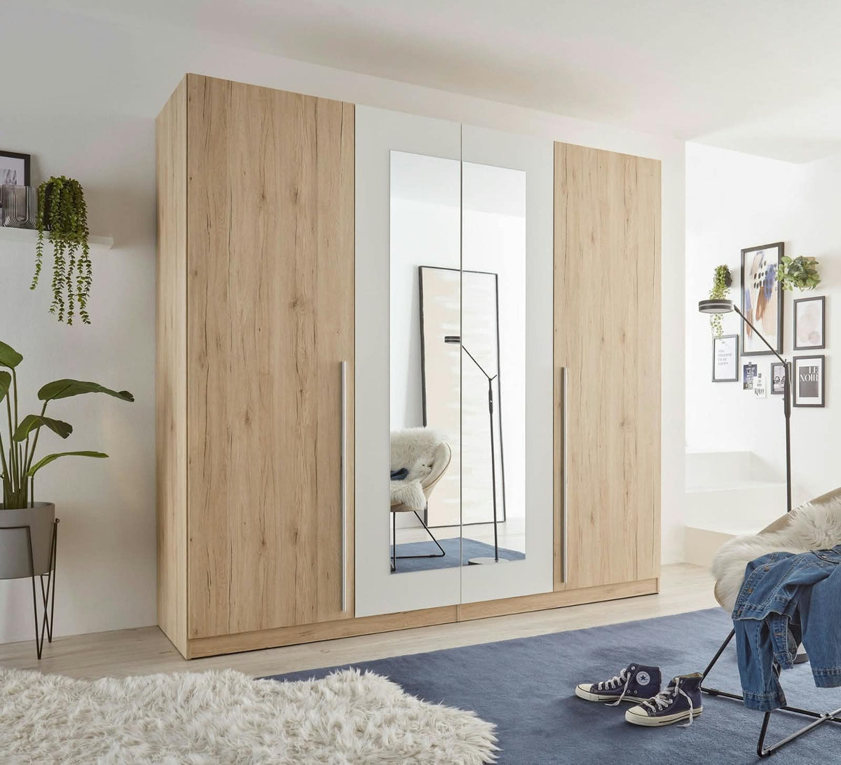 Wardrobe – White and Beige, 220 x 50 x 180 cm | WR10