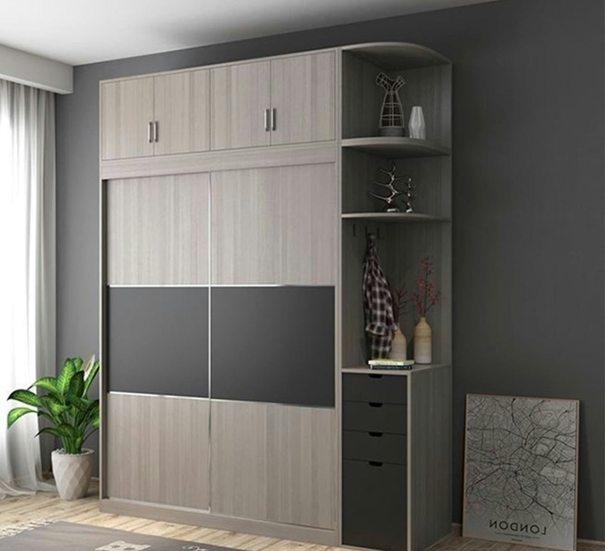 Wardrobe – Grey and Black, 240 x 60 x 180 cm | WR11