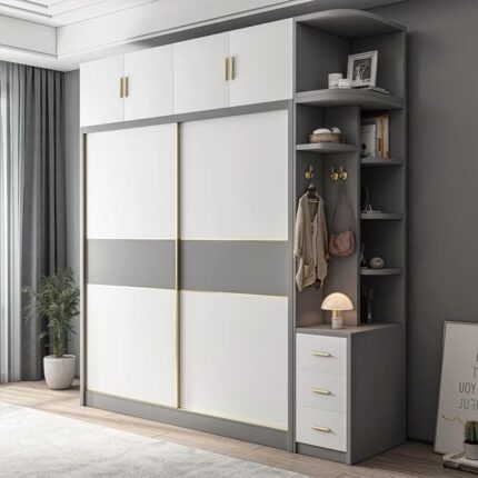 Wardrobe – White and Grey, 240 x 60 x 180 cm | WR26