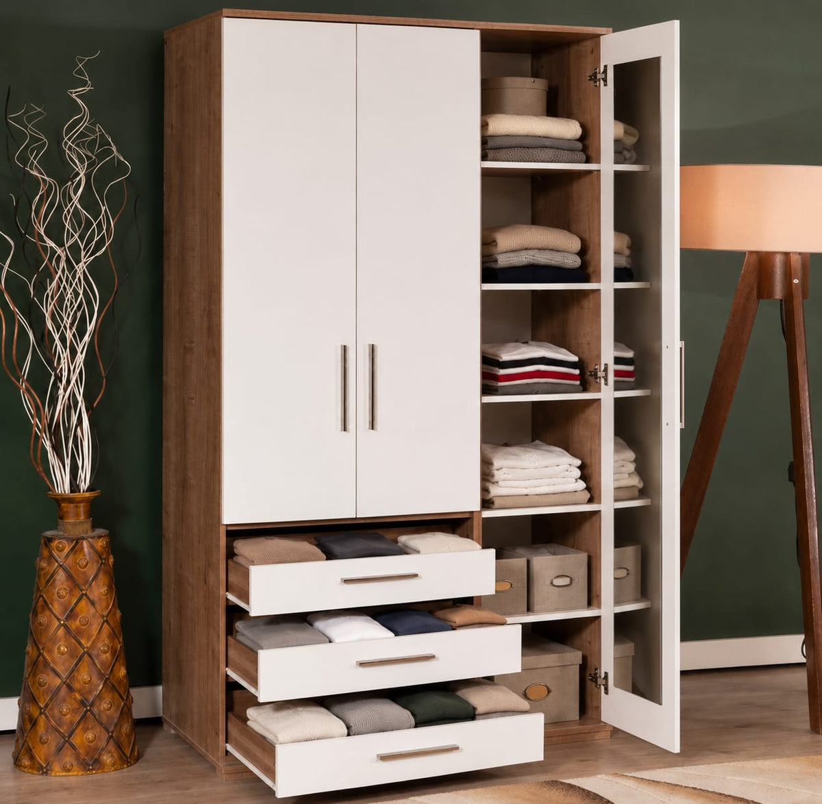Wardrobe – White and Brown, 200 x 50 x 120 cm | WR36