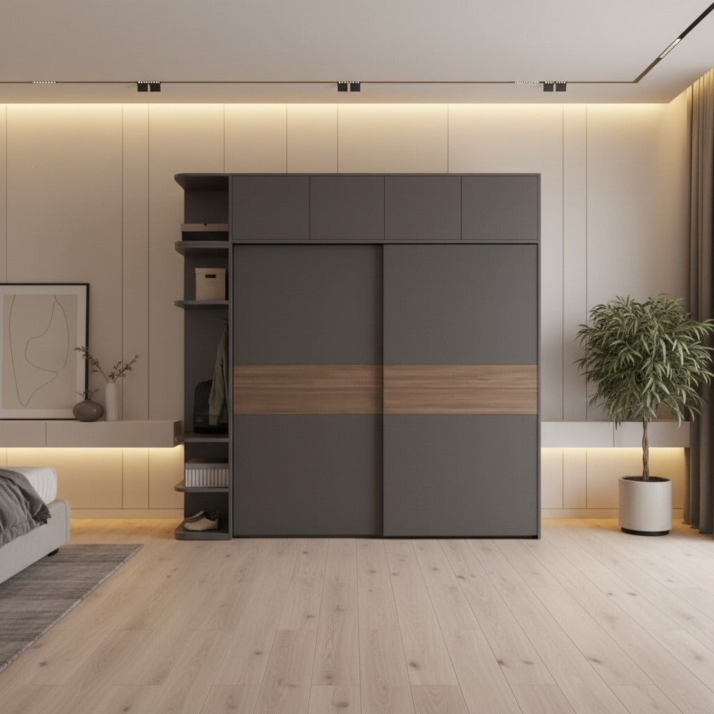 Wardrobe – Grey and Brown, 240 x 60 x 200 cm | WR39